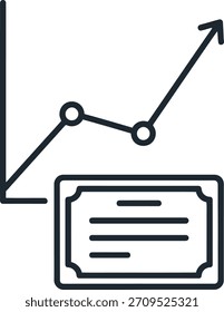 Icono de contorno negro mínimo de un informe de rendimiento que muestra el crecimiento, aislado sobre fondo blanco.