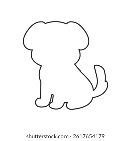 Minimal black outline of puppy silhouette. Vector dog shape drawing in simple contour style. Hand drawn illustration for children’s projects and pet designs.
