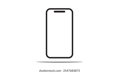 A minimal black outline of a smartphone with rounded corners, a front-facing speaker slot, and a shadow beneath. Simple icon design on white background.