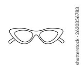 Minimal black outline vector of cat-eye sunglasses. Perfect for fashion, accessories, summer, retro or stylish themed illustrations and designs.
