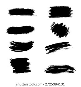 Elementos de pincelada mínima de pincelada negra aislados sobre fondo blanco, que expresan textura artística, movimiento de tinta áspera, abstracción creativa y estilo de diseño moderno pintado a mano. Ideal para fondos, carteles, Anuncios, tipografía, branding, gráficos de redes sociales, impresiones y proyectos de diseño contemporáneo.