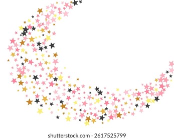 Minimal black pink gold stars falling vector texture. Many stardust spangles Christmas decoration particles. Cartoon stars falling wallpaper. Sparkle elements poster decor.
