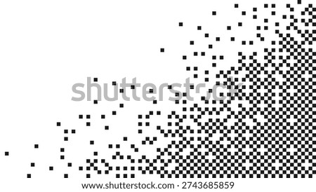 Minimal Black Pixel Scatter Corner Abstract Background Vector on White, Great for technology branding, startup landing pages and modern digital layouts
