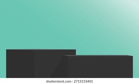 Minimal black podium platform step mint background display, clean modern geometric shape for product presentation concept