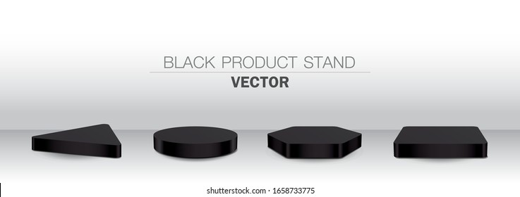 Minimal black product stand 3D illustration vector set.