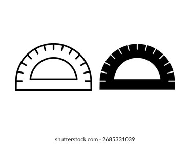 Icono de transportador negro mínimo para ángulos y medición.