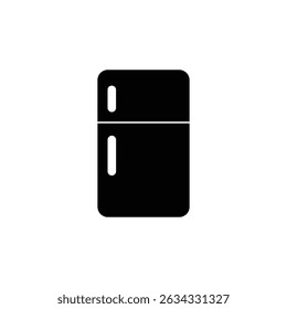 Minimal black refrigerator icon on a white background. Simple and clean design representing kitchen appliances, food storage, cooling, and household essentials for digital and print use.