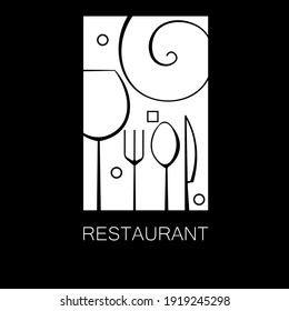 minimal black restaurant logo with cutlery outlines