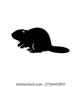 Minimale schwarze Silhouette eines Bibers mit flachem Schwanz, sitzend im Seitenprofil. Perfekt für Designs, Logos, Symbole, Lehrmaterialien und Vektorkunstprojekte. Sauberer, kontrastreicher Stil für Stockillustrationen und kreatives Branding.
