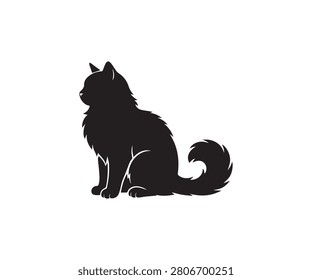 Minimal black silhouette of an elegant sitting Ragdoll cat, clean flat vector illustration isolated on white background.