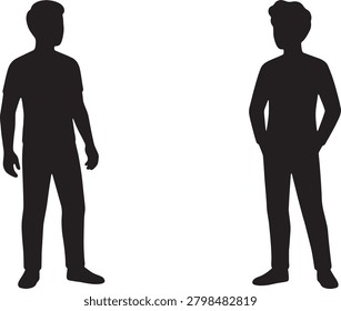 A minimal black silhouette icon set featuring two variations of a standing adult male figure.
Excellent for anatomical design charts, corporate team profiles, clothing size templates, and health trackers.
Suited for fitness applications, user avatar directories, medical diagrams, and generic public facility signage.
