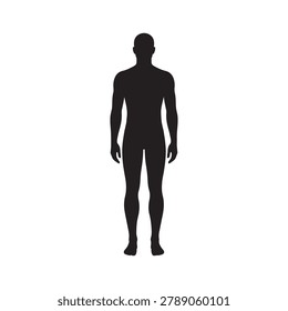 Minimal black silhouette icon of standing adult man front view isolated on white background