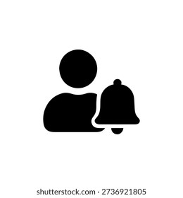 Minimal black silhouette icon for user notifications in SaaS dashboards. Clean geometry, transparent background, scalable vector for enterprise software UI.
