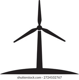Minimal black silhouette illustration of a wind turbine for clean renewable energy. Simple eco-friendly icon representing wind power, sustainability, green energy, electricity production, climate solutions, and environmental technology. Suitable for presentations, infographics, mobile apps, websites, UI dashboards, educational materials, and sustainable design concepts.