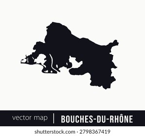 Minimal black silhouette map of Bouches-du-Rhône. administrative division of France. Clean vector geographic outline perfect for cartography projects, travel designs, regional branding.