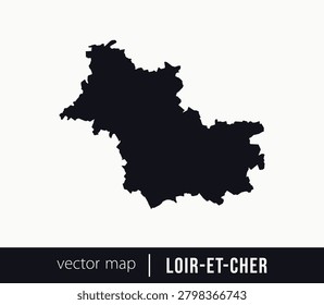 Minimal black silhouette map of Loir-et-Cher. administrative division of France. Clean vector geographic outline perfect for cartography projects, travel designs, regional branding.
