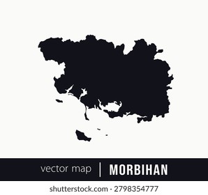 Minimal black silhouette map of Morbihan. administrative division of France. Clean vector geographic outline perfect for cartography projects, travel designs, regional branding.