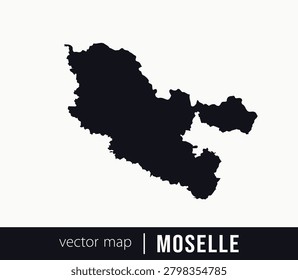 Minimal black silhouette map of Moselle. administrative division of France. Clean vector geographic outline perfect for cartography projects, travel designs, regional branding.