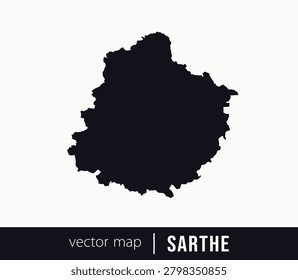 Minimal black silhouette map of Sarthe. administrative division of France. Clean vector geographic outline perfect for cartography projects, travel designs, regional branding.