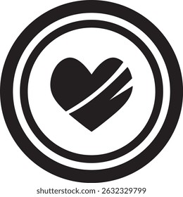 Minimal black sliced heart icon inside circular frame. Modern love, care, or health symbol suitable for logos, apps, or design elements. Clean, bold, and versatile graphic.