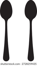 Silhuetas de colher preta mínimas isoladas sobre fundo branco, simbolizando talheres, restaurantes, serviço de alimentação, utensílios de cozinha e design de utensílios de cozinha modernos para uso doméstico ou em restaurantes.