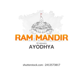 Mínima imagen vectorial creativa al estilo negro de Ram Mandir de Ayodhya con tipografía