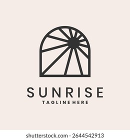 Minimal black sunrise logo with sun rays