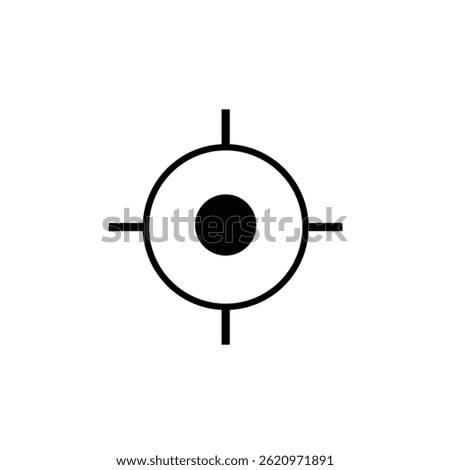 Minimal black target icon with a centered dot and crosshairs on a white background. Ideal for use in user interfaces, GPS apps, or as a symbol for focus or precision.