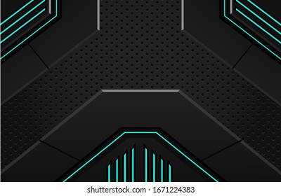 Minimal black techno background. Illustration Abstract geometric shape modern futuristic, mechanical, science, technology background. Dark Elegant gaming wallpaper