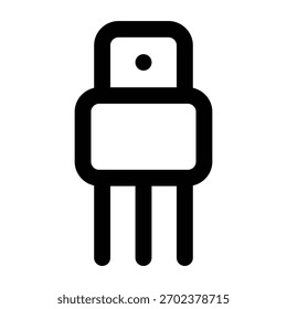 Minimal black transistor illustration suitable for electronics, circuits, and engineering visual needs.