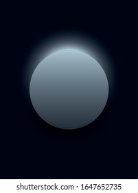 Minimal black vector background with dark 3d circle with light behind it. Product presentation or dark wallpaper. Dark, elegant banner. Eps10 illustration.
