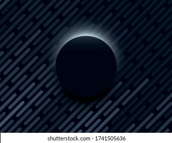 Minimal black vector background with dark 3d circle with light behind it. Product presentation or dark wallpaper. Dark, elegant banner. Eps10 illustration.