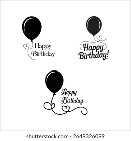 Um ícone de vetor preto mínimo de um balão com uma corda em forma de coração. Perfeito para ocasiões românticas, Dia dos Namorados, cartas de amor, ou projetos temáticos de celebração.