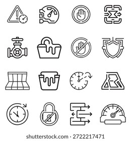 Conjunto de iconos de Vector negro mínimo que ilustra la limitación de la velocidad de API, el control de solicitudes y los conceptos de gestión de tráfico para los sistemas de software modernos.