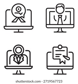 Iconos de vectores negros mínimos que representan servicios de consultoría digital y soluciones de asesoramiento tecnológico.