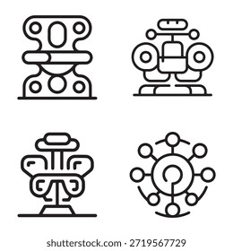 Iconos vectoriales negros mínimos que representan las operaciones comerciales y los flujos de trabajo inteligentes primero en automatización.
