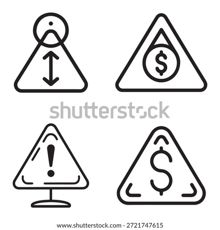 Minimal black vector icons representing investment risk assessment, financial uncertainty, and risk management concepts.