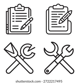 Minimal black vector icons showing performance management and employee assessment workflows.