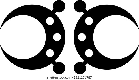A minimal black vector illustration of the Adinkra symbol Osram ne Nsoromma featuring two stylized facing crescent moons with dots. Representing love, harmony, and bonding, this symbol is ideal for cultural graphics, educational materials, logos, and decorative prints.