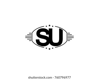 Minimal black vector initial SU logo letter design