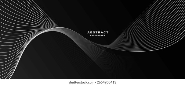 Minimal black and white abstract background with flowing geometric lines