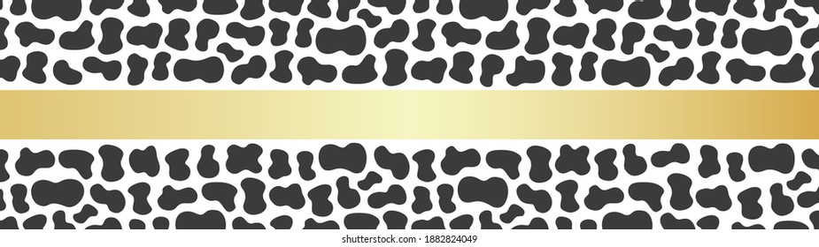 Minimal Black and White Animal Print, Ox or Cow texture design illustration with gold ribbon on a white background.Wide size Seamless pattern.