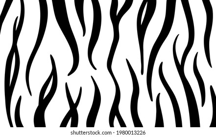 Minimal Black and White Animal Print, Tiger stripes texture design vector illustration on a white background.