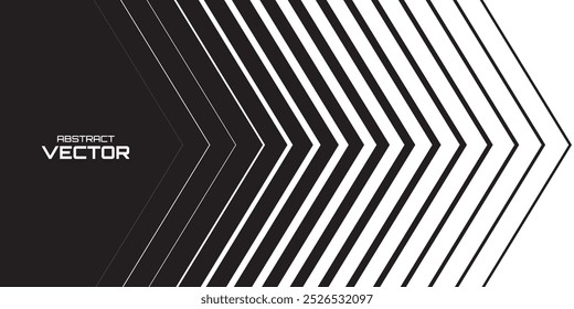 Minimal Black and White Background with Arrow Pointing Right. Striped Transition from Black to White Abstract Strict Lines. Simple Pattern. Vector Illustration.