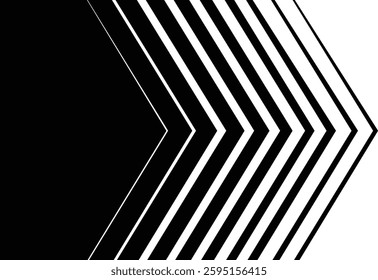 Minimal Black and White Background with Arrow Pointing Right. Striped Transition from Black to White Abstract Strict Lines. Simple Pattern.