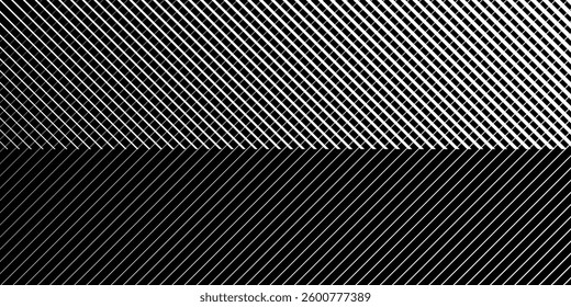 Minimal Black and White Background with Arrow Pointing Right. Striped Transition from Black to White Abstract Strict Lines. Simple Pattern. Vector Illustration.