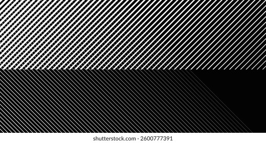 Minimal Black and White Background with Arrow Pointing Right. Striped Transition from Black to White Abstract Strict Lines. Simple Pattern. Vector Illustration.