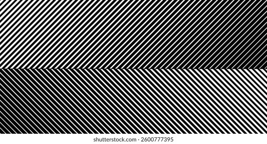 Minimal Black and White Background with Arrow Pointing Right. Striped Transition from Black to White Abstract Strict Lines. Simple Pattern. Vector Illustration.