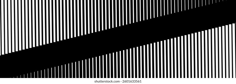 Minimal Black and White Background with Arrow Pointing Right. Striped Transition from Black to White Abstract Strict Lines. Simple Pattern. Vector Illustration.
