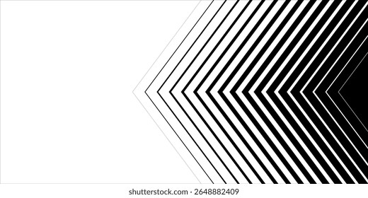 Minimal Black and White Background with Arrow Pointing Left. Striped Transition from Black Lines to White Abstract Solid Lines. Simple Pattern.